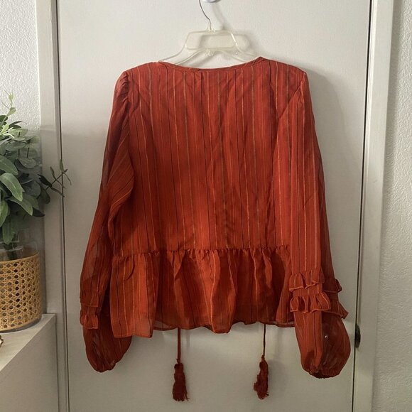 🦋 VICI Gabriela Tassel Tie Blouse Rust Boho Large - Picture 6 of 6
